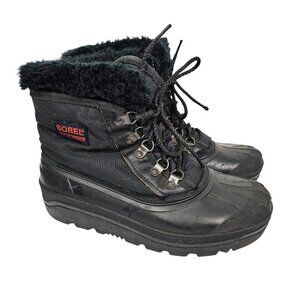 SOREL Kaufman Canada Black Faux Fur Accent Lace Up Duck Boot 8